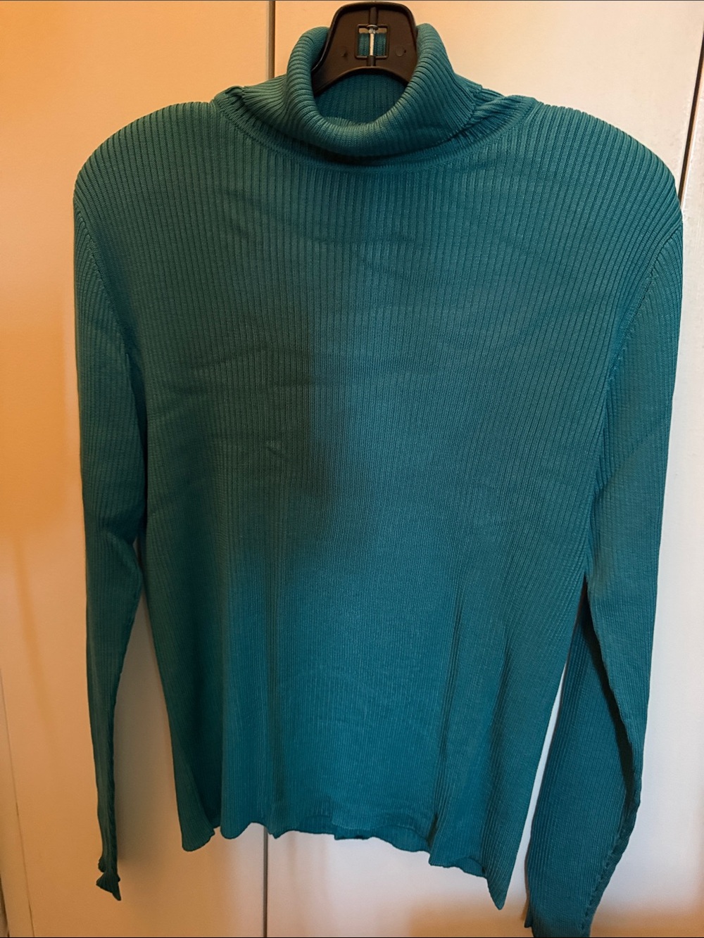 Carlisle Teal SilkRibbed Turtleneck Sweater